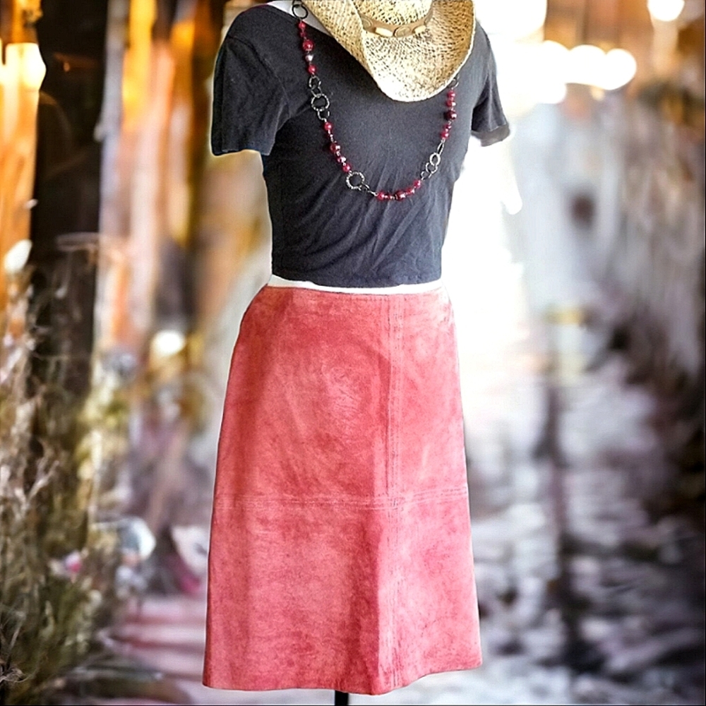 Nine & Co Vintage Skirt burgundy real Suede sz 12